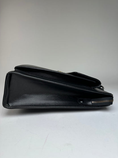Vintage Celine Document Bag Textured Leather Black