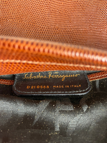 Vintage Ferragamo Textured Leather Shoulder Bag Rust Tan Gold