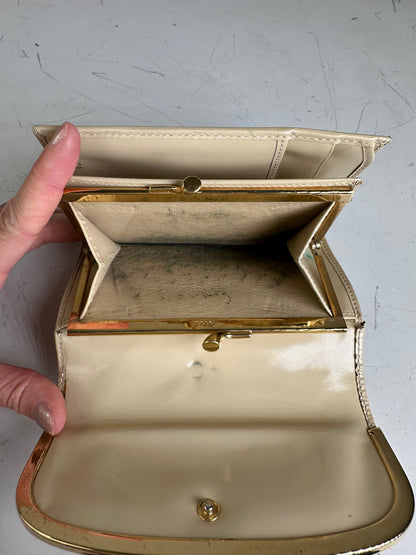 Vintage Gucci Patent Leather Clutch Cream Gold