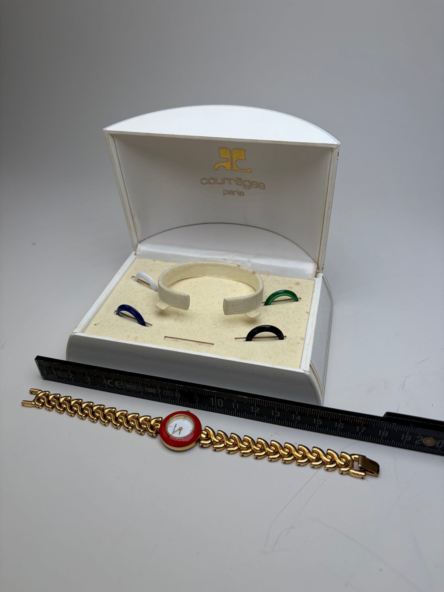 Vintage Courreges Chain Bracelet Watch Red Gold