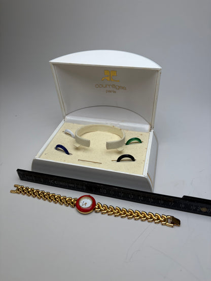 Vintage Courreges Chain Bracelet Watch Red Gold