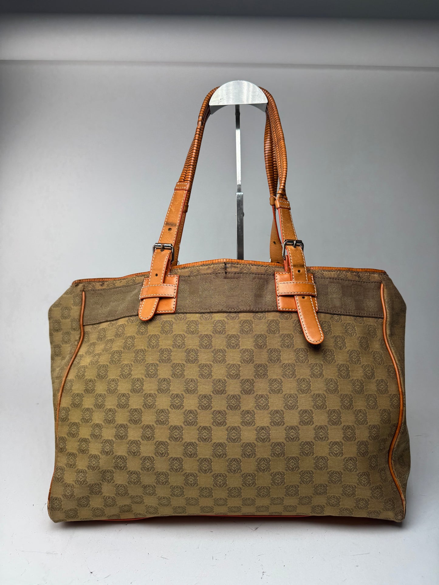 Vintage Loewe Anagram Monogramm Shopper Brown Green