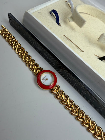 Vintage Courreges Chain Bracelet Watch Red Gold