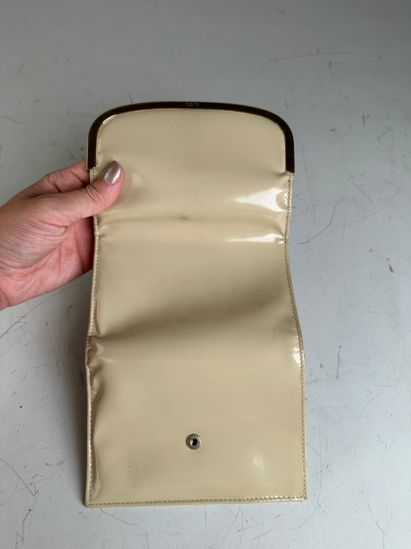 Vintage Gucci Patent Leather Clutch Cream Gold