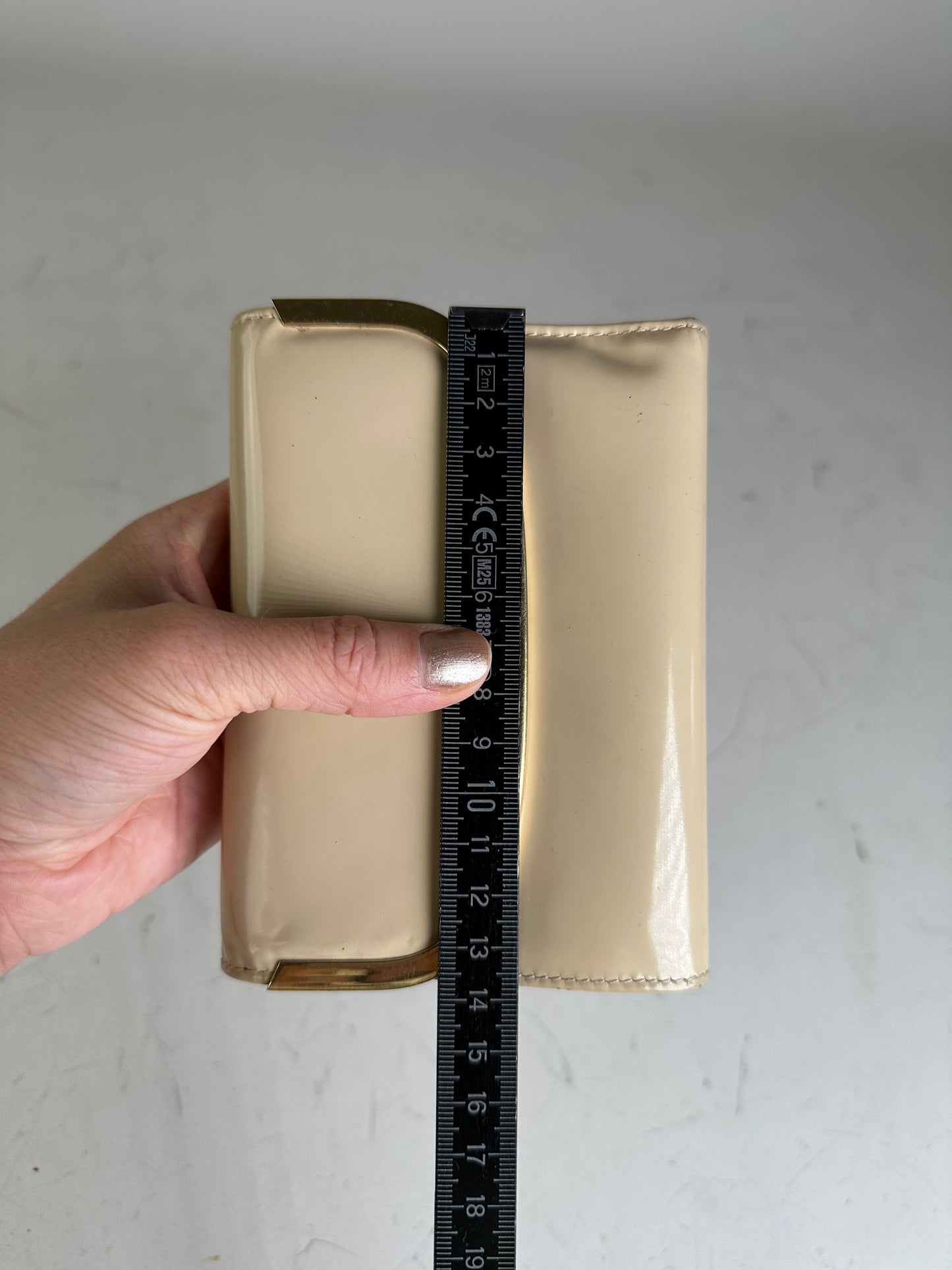 Vintage Gucci Patent Leather Clutch Cream Gold