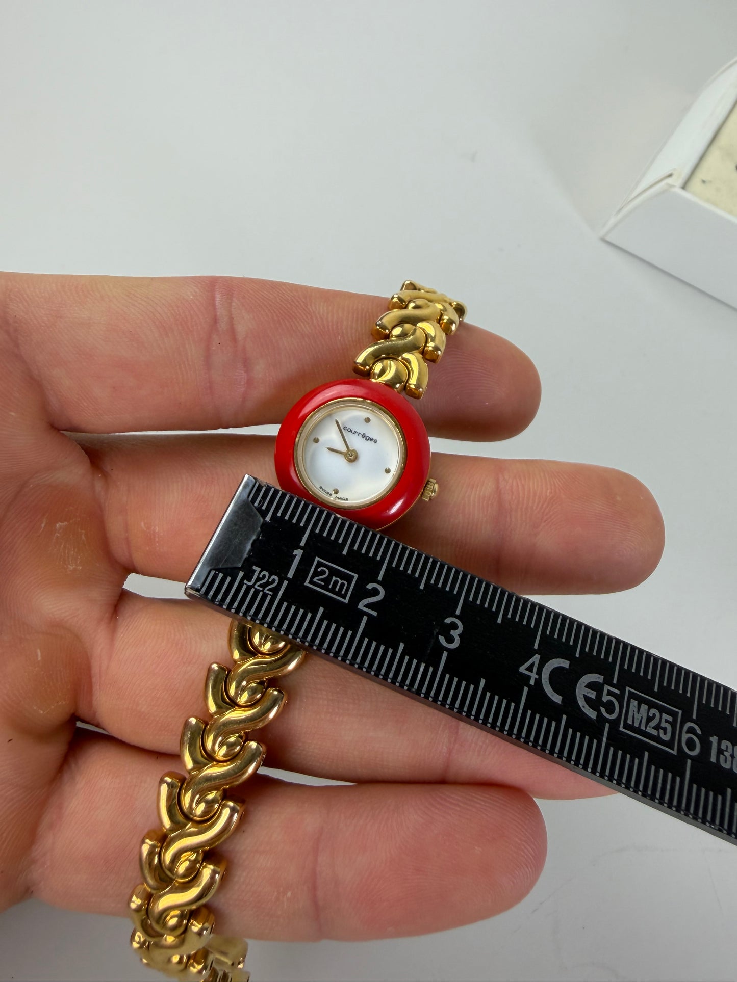 Vintage Courreges Chain Bracelet Watch Red Gold