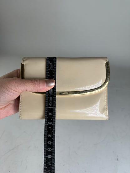 Vintage Gucci Patent Leather Clutch Cream Gold