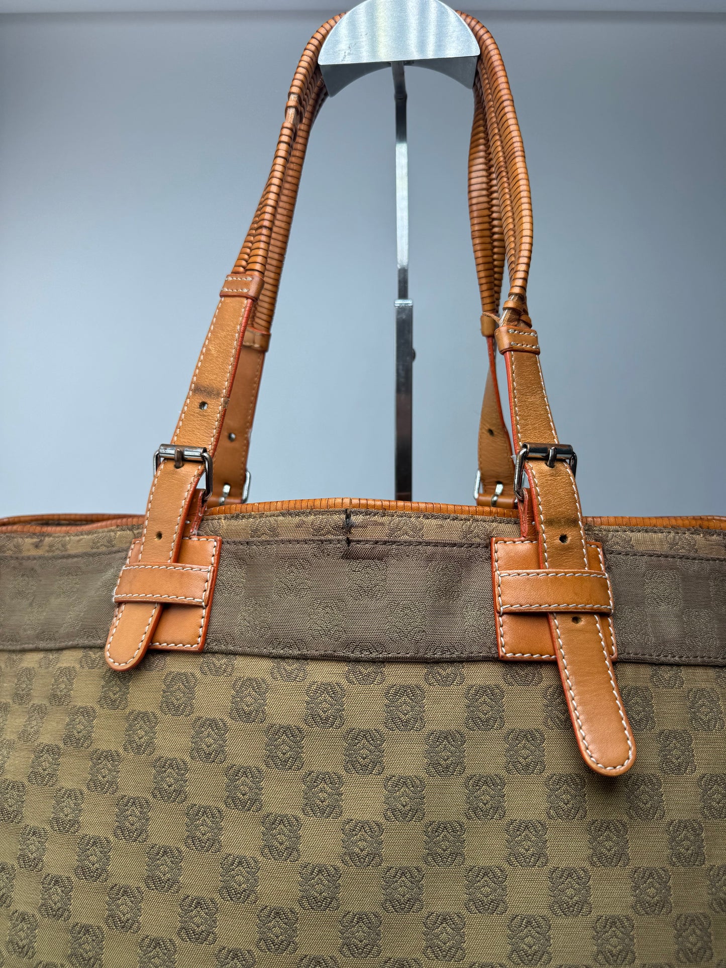 Vintage Loewe Anagram Monogramm Shopper Brown Green