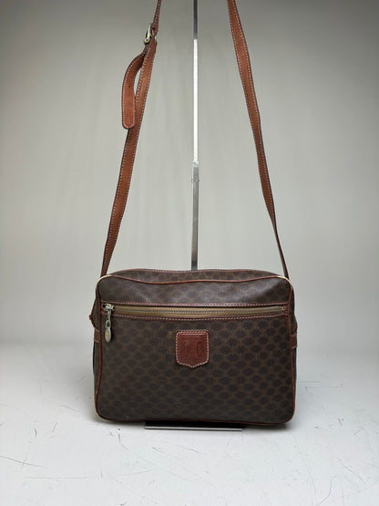 Vintage Celine Monogram Canvas Shoulder Bag Brown Tan
