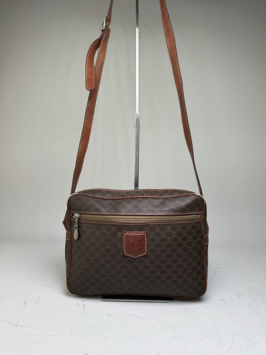 Vintage Celine Monogram Canvas Shoulder Bag Brown Tan
