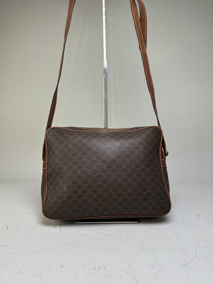 Vintage Celine Monogram Canvas Shoulder Bag Brown Tan