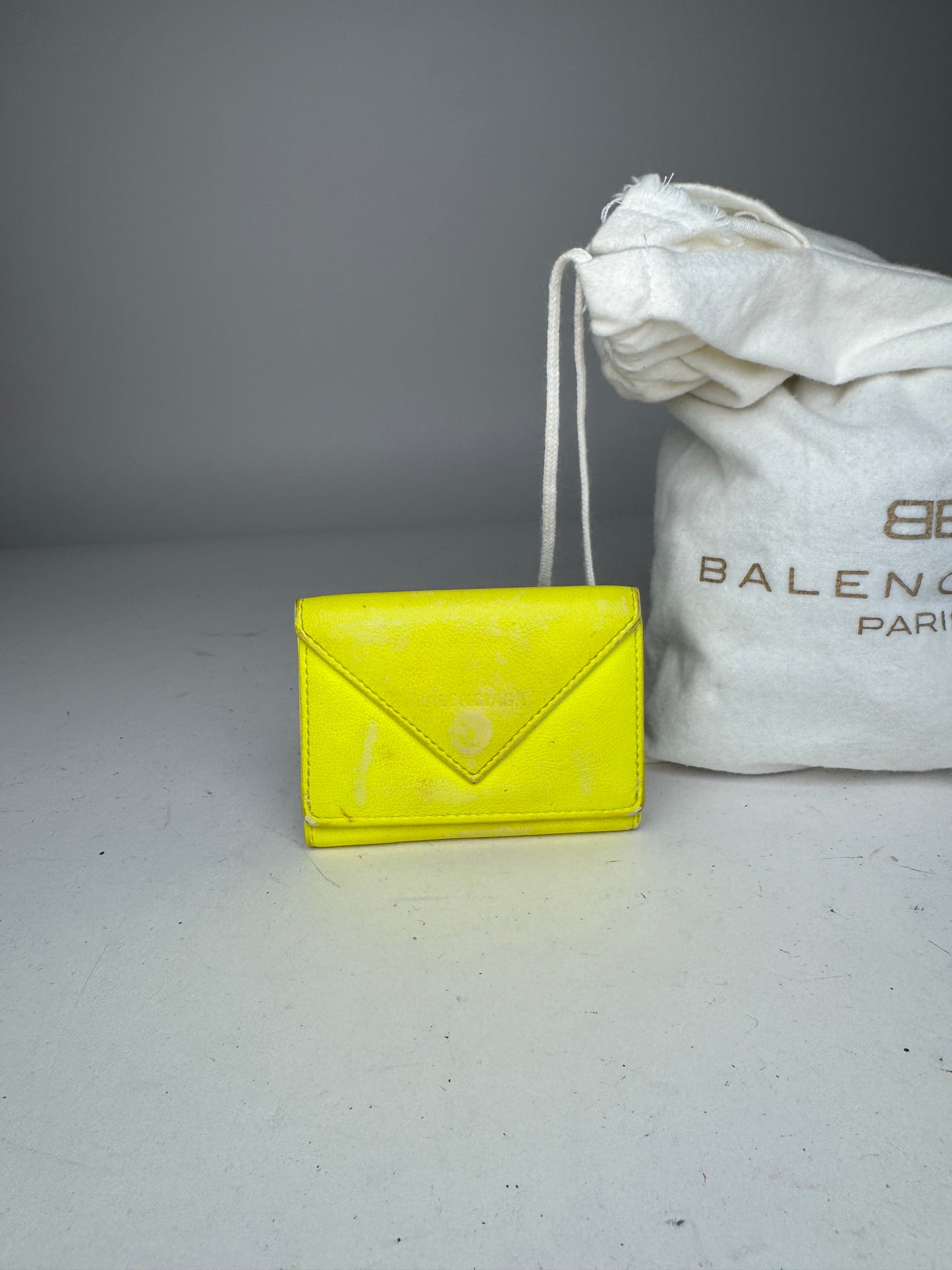 Vintage Balenciaga Neon Yellow Postal Leather Card Holder