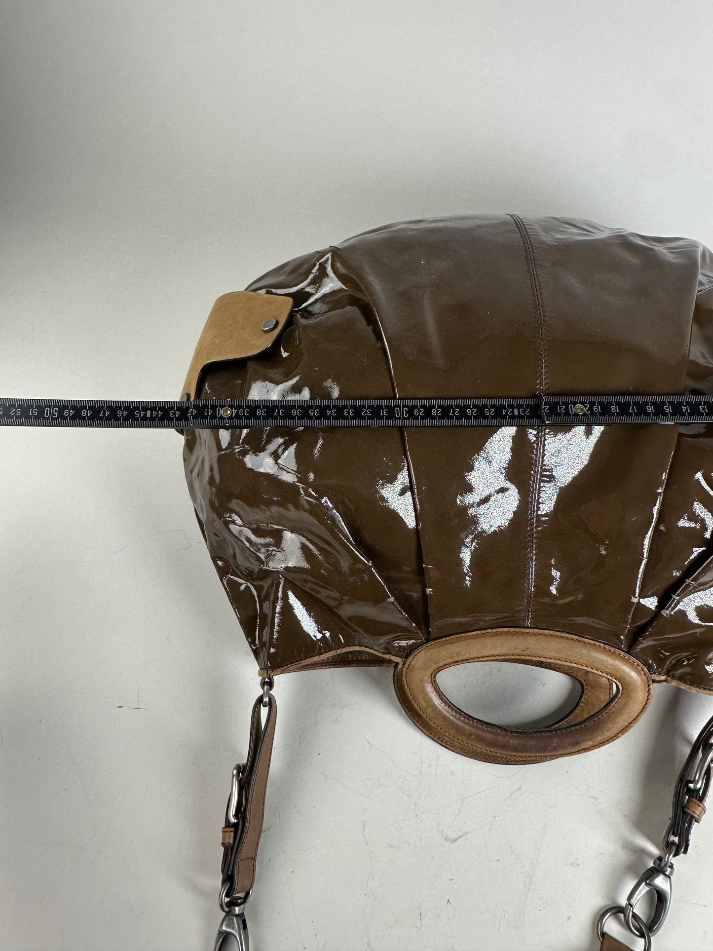 Vintage Marni Patent Shoulder Bag Brown Suede Accents Silver