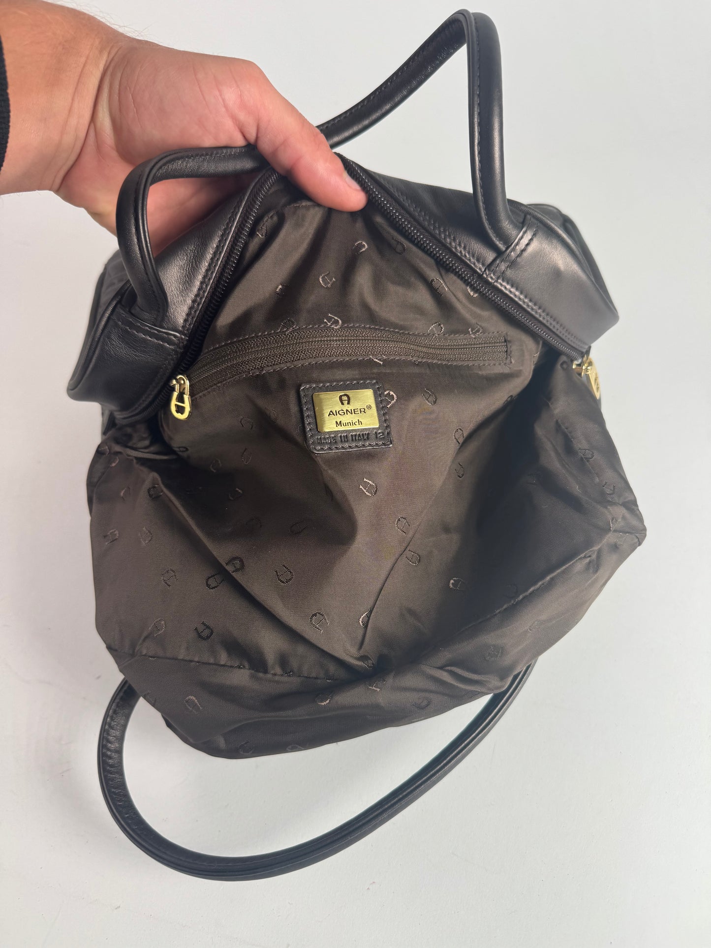 Vintage Aigner monogram leather bag brown gray
