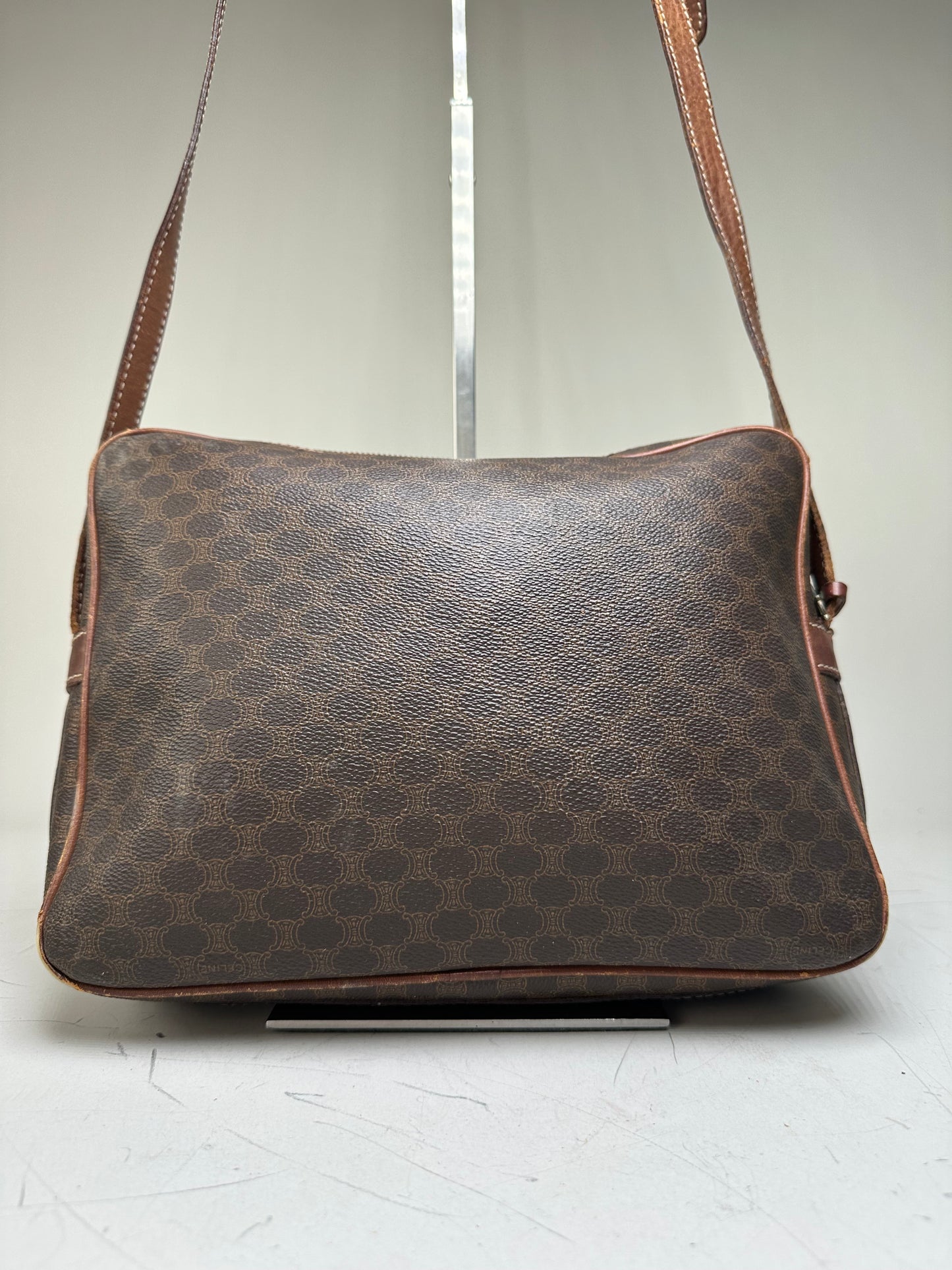 Vintage Celine Monogram Canvas Shoulder Bag Brown Tan
