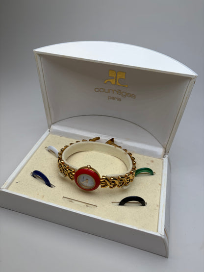 Vintage Courreges Chain Bracelet Watch Red Gold