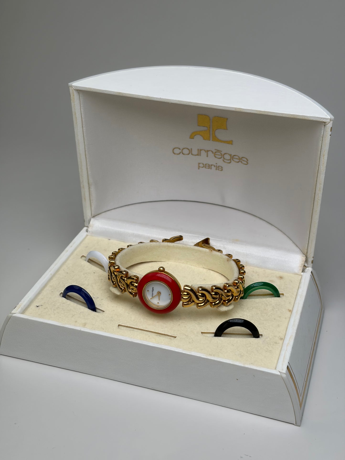 Vintage Courreges Chain Bracelet Watch Red Gold