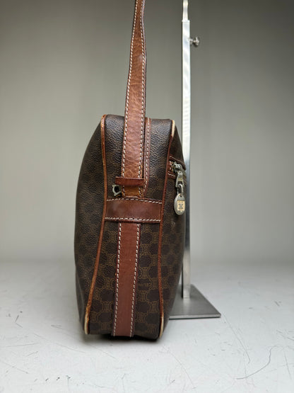 Vintage Celine Monogram Canvas Shoulder Bag Brown Tan