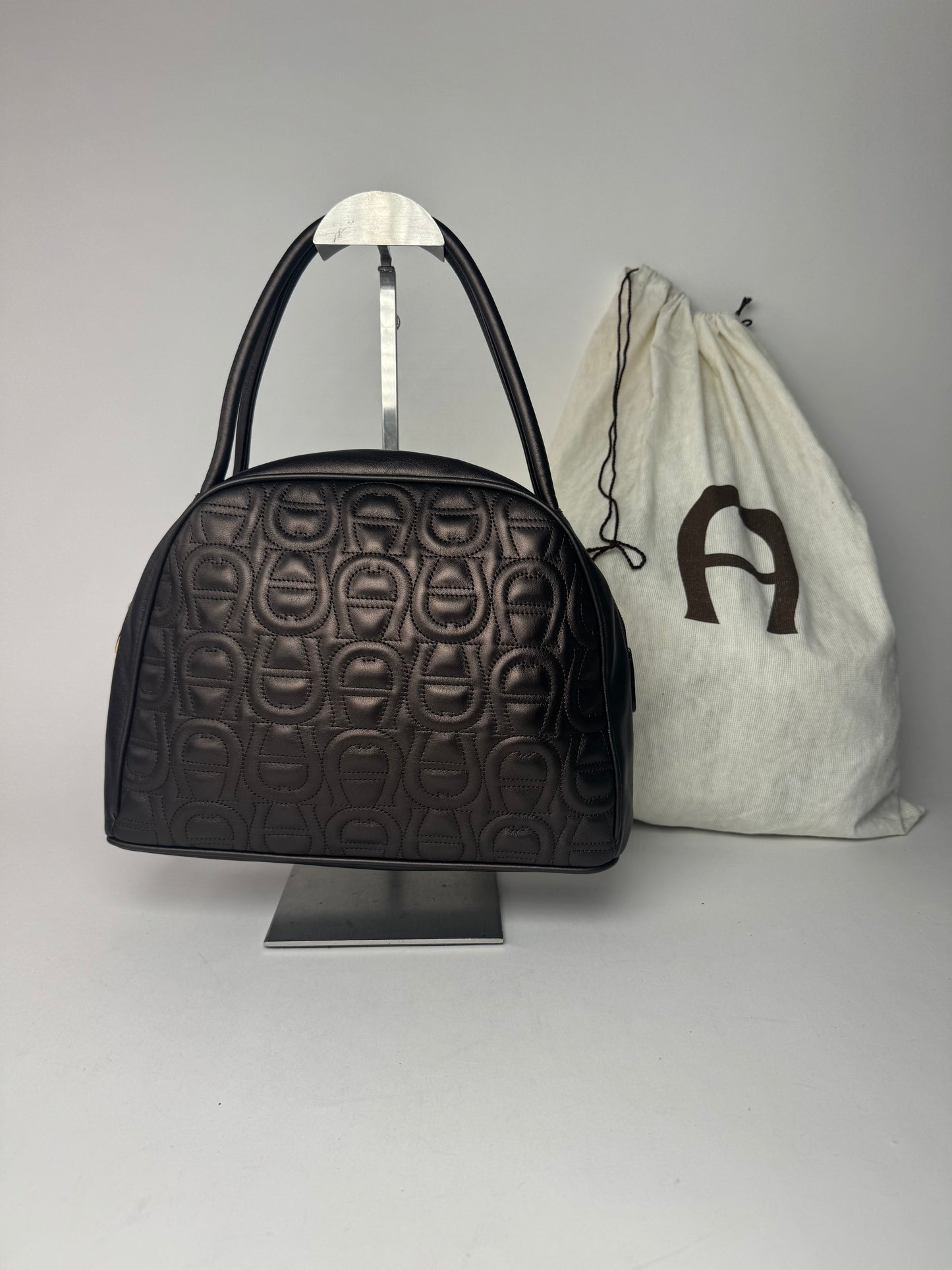 Vintage Aigner monogram leather bag brown gray