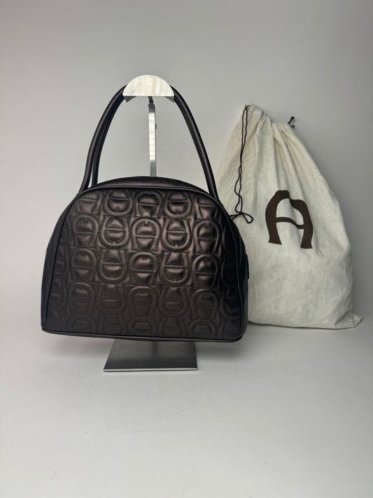 Vintage Aigner monogram leather bag brown gray