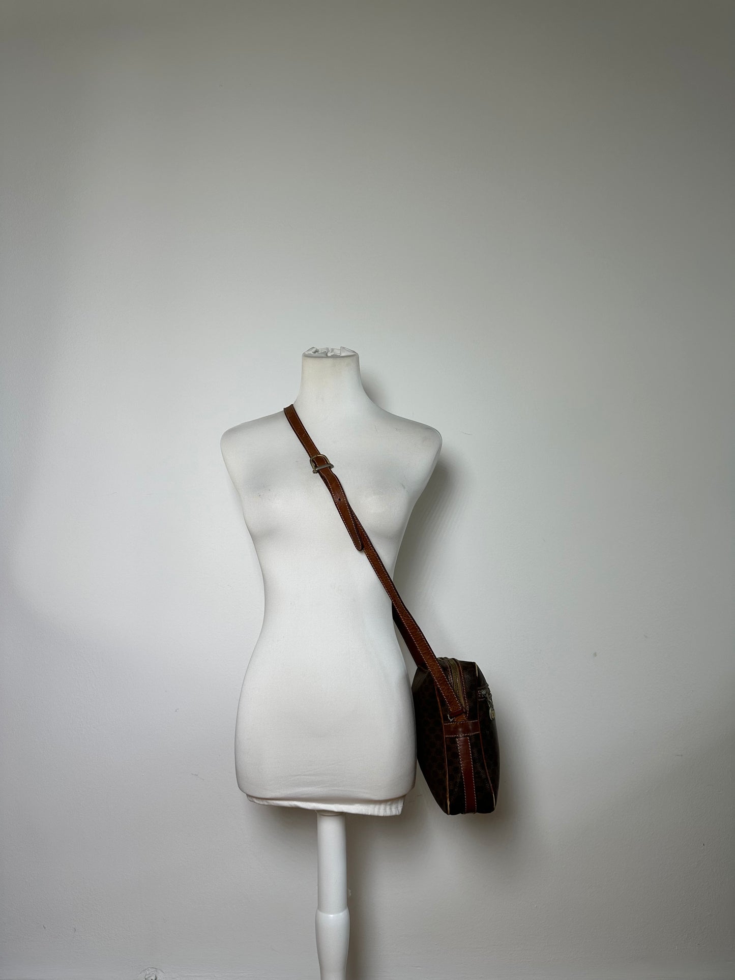 Vintage Celine Monogram Canvas Shoulder Bag Brown Tan