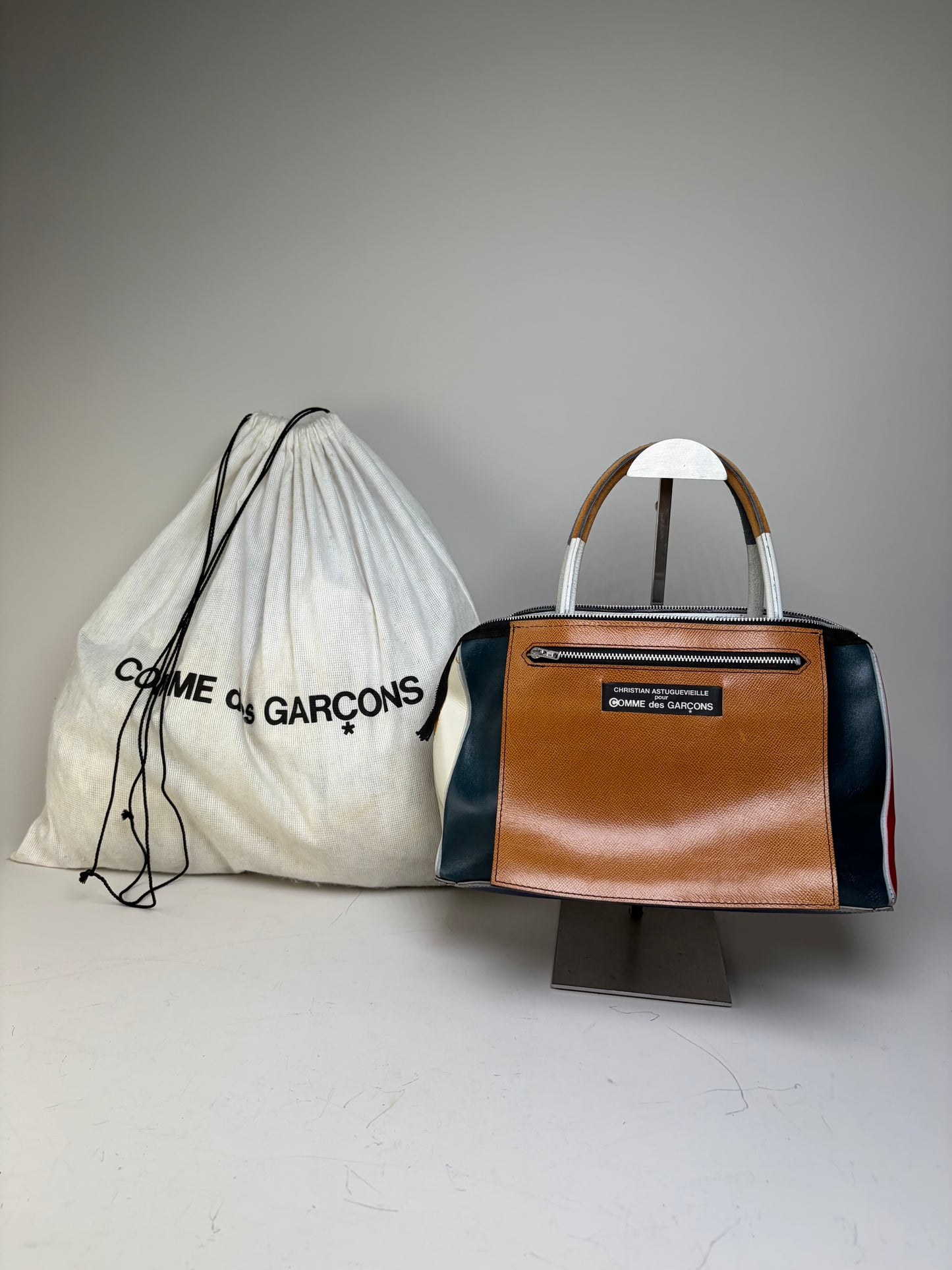 Vintage Comme Des Garcons Reversible Leather Tote Brown Teal Red