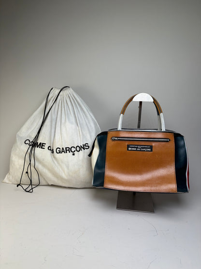 Vintage Comme Des Garcons Reversible Leather Tote Brown Teal Red
