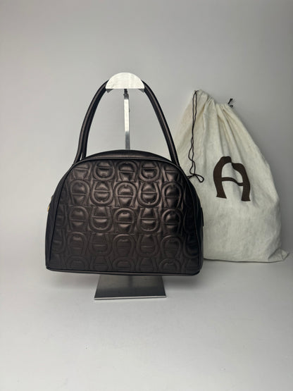 Vintage Aigner monogram leather bag brown gray