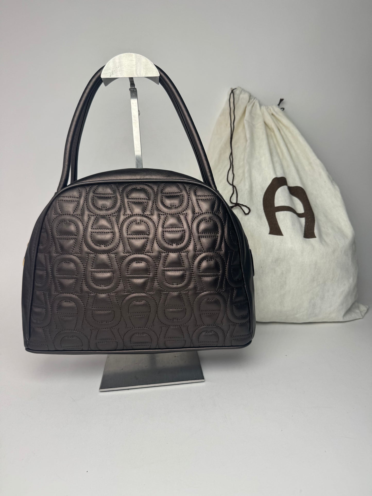 Vintage Aigner monogram leather bag brown gray