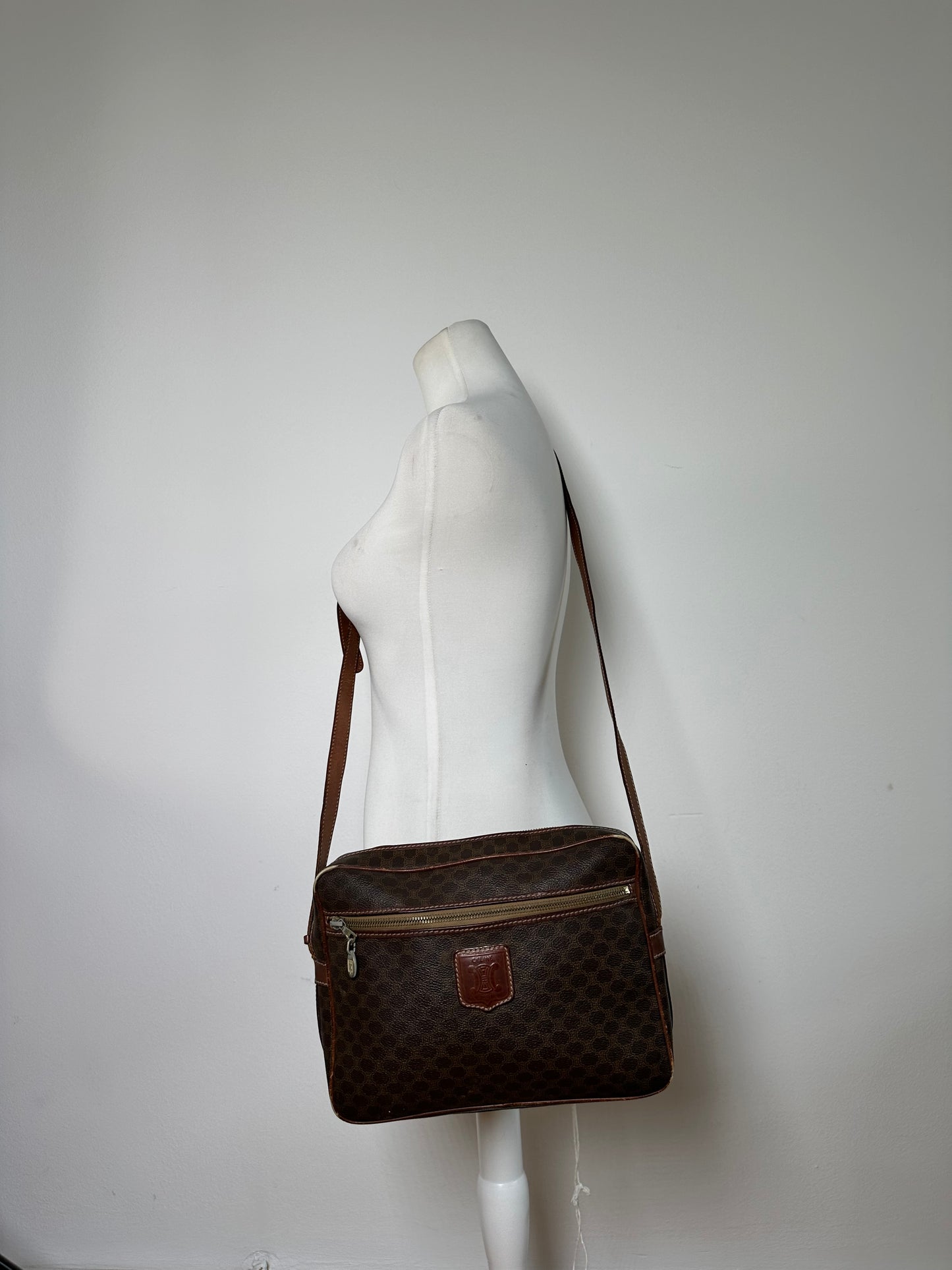 Vintage Celine Monogram Canvas Shoulder Bag Brown Tan