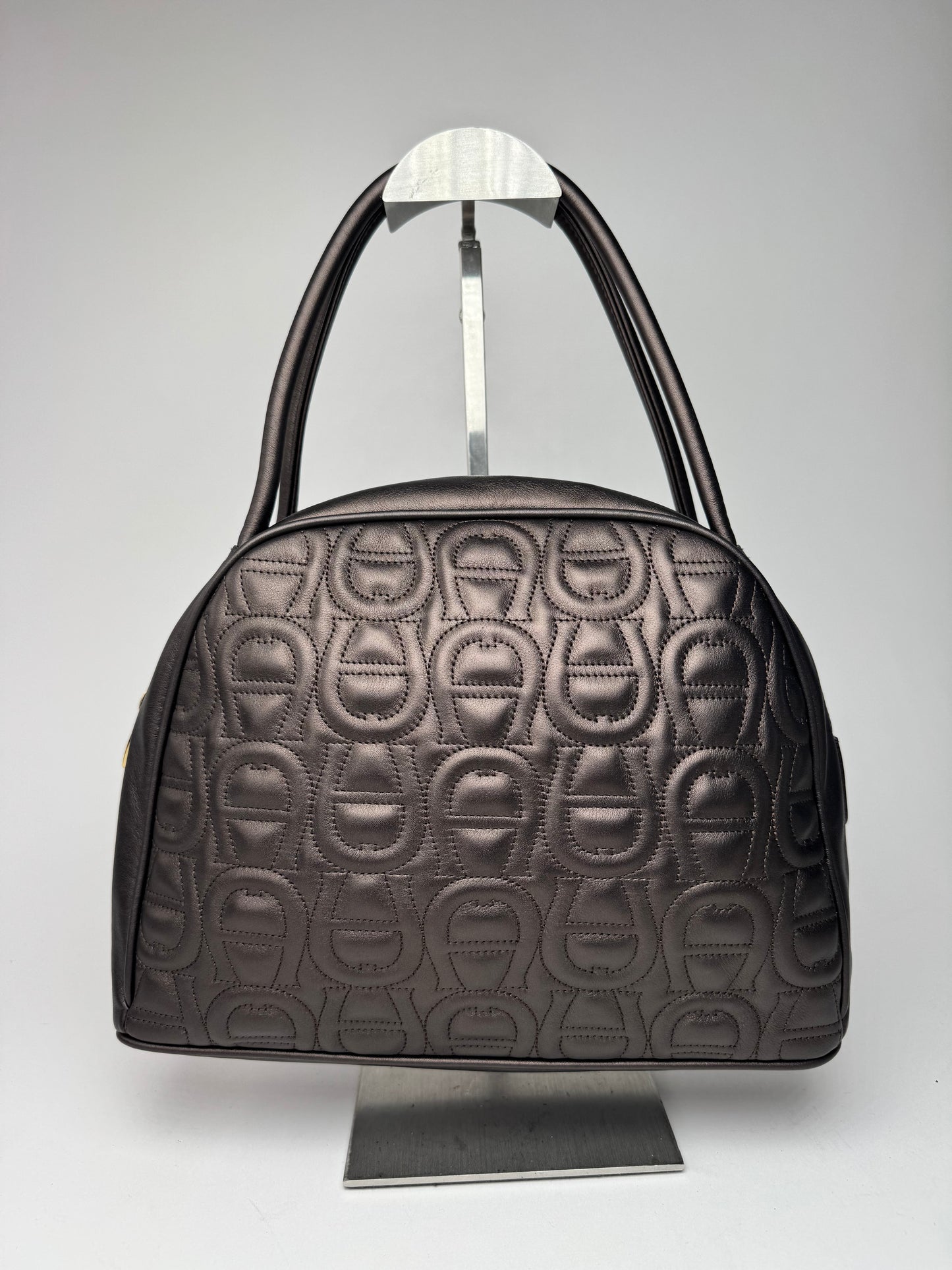 Vintage Aigner monogram leather bag brown gray