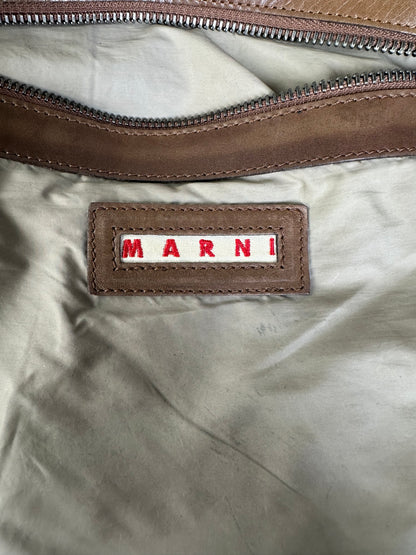 Vintage Marni Patent Shoulder Bag Brown Suede Accents Silver