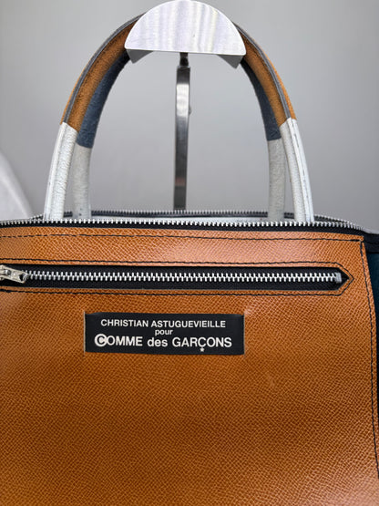 Vintage Comme Des Garcons Reversible Leather Tote Brown Teal Red