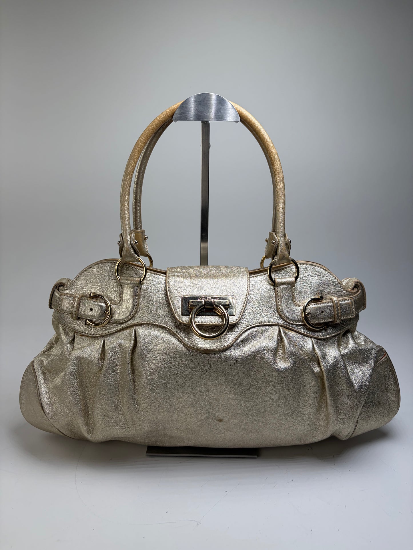 Vintage Ferragamo Structured Leather Bag Gold