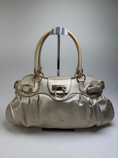 Vintage Ferragamo Structured Leather Bag Gold