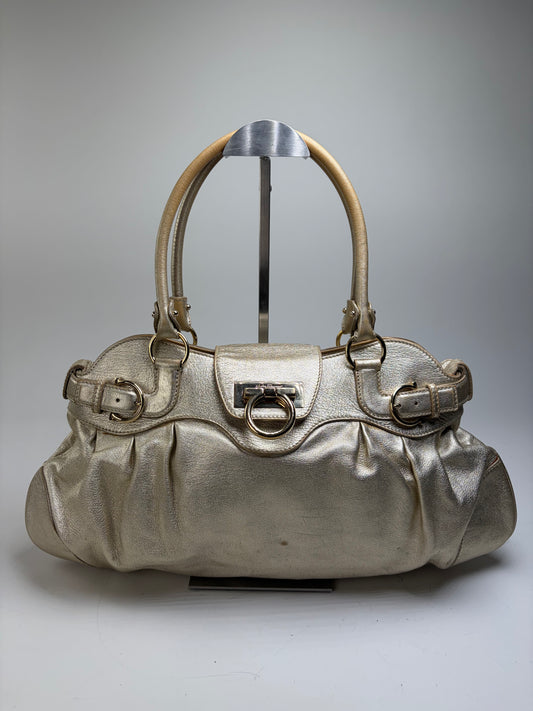 Vintage Ferragamo Structured Leather Bag Gold