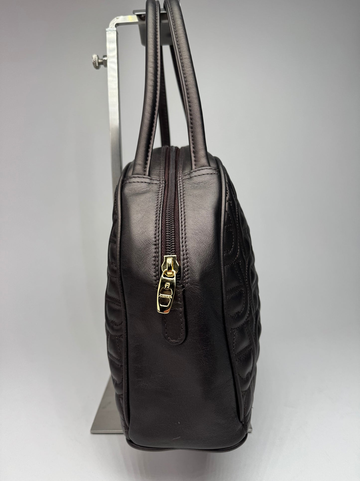 Vintage Aigner monogram leather bag brown gray
