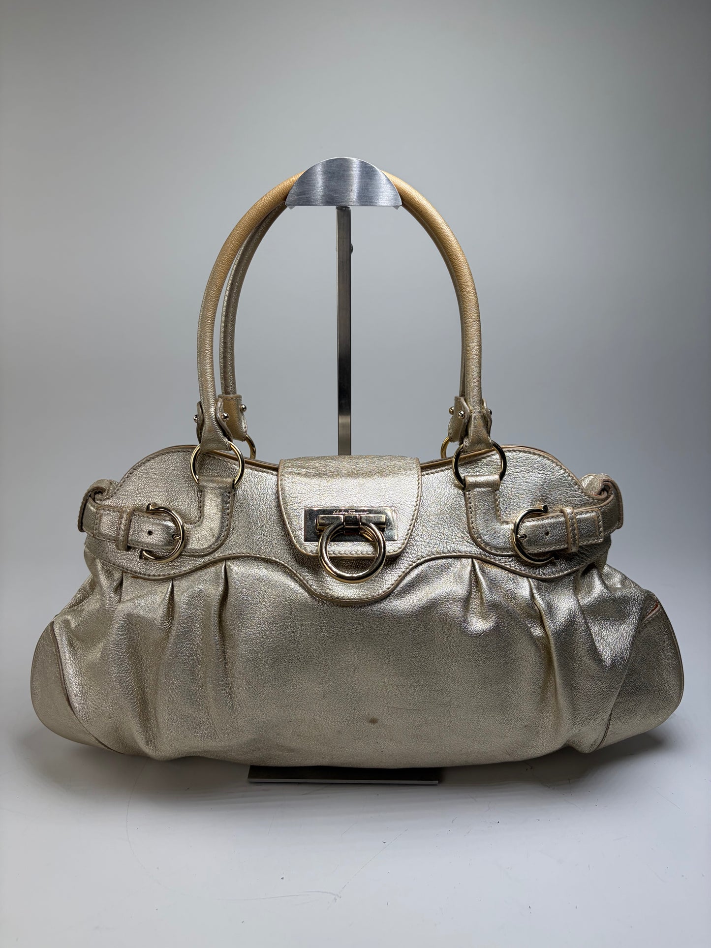 Vintage Ferragamo Structured Leather Bag Gold