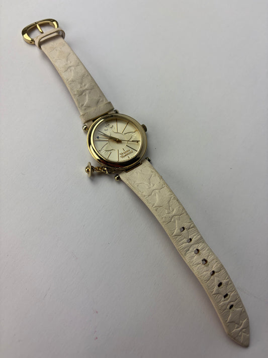 Vintage Vivienne Westwood Orb Charm Watch Cream Gold c. 2000s