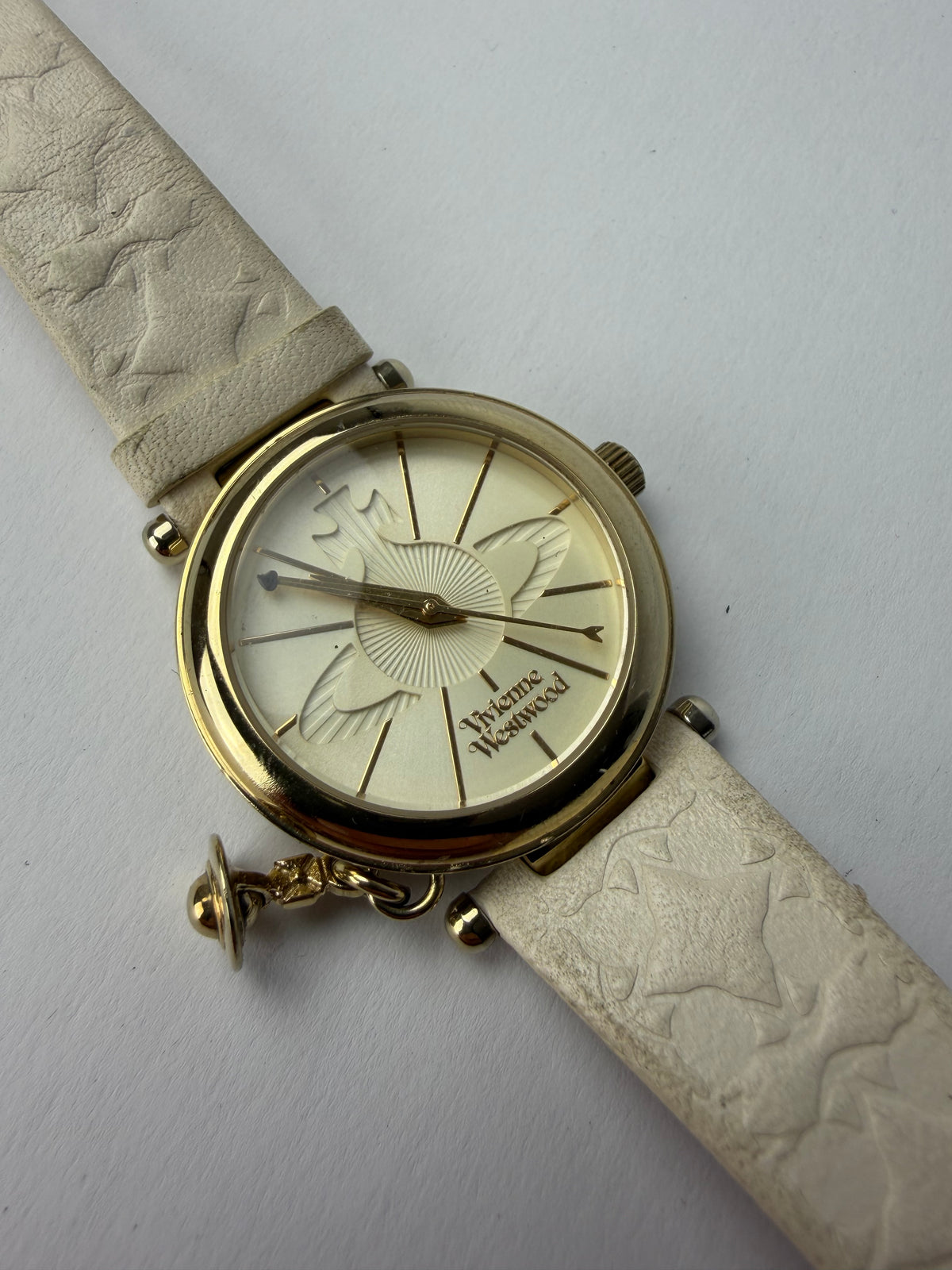 Vintage Vivienne Westwood Orb Charm Watch Cream Gold c. 2000s