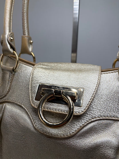 Vintage Ferragamo Structured Leather Bag Gold