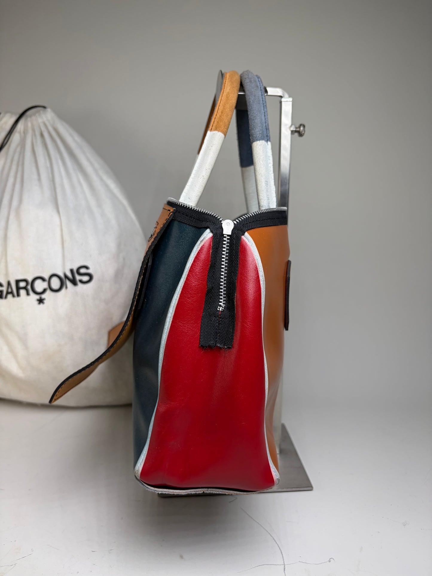 Vintage Comme Des Garcons Reversible Leather Tote Brown Teal Red