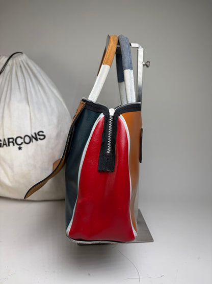 Vintage Comme Des Garcons Reversible Leather Tote Brown Teal Red