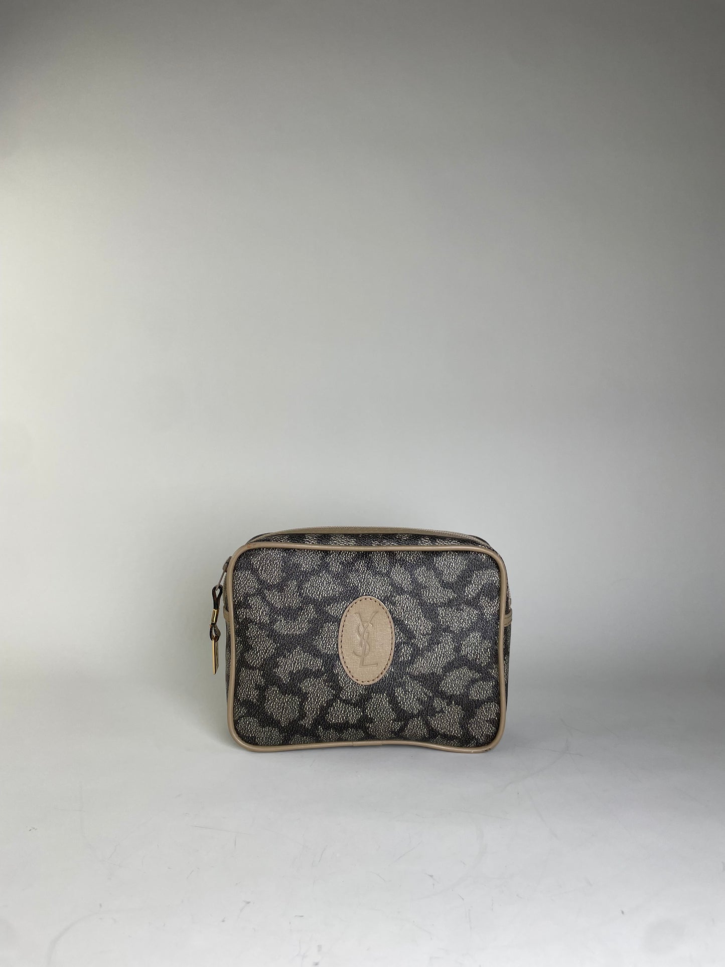 Vintage Saint Laurent Coated Canvas Cosmetic Pouch Beige Black