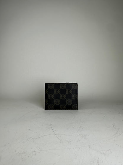Vintage Loewe Canvas Leather Wallet Black Beige Gold