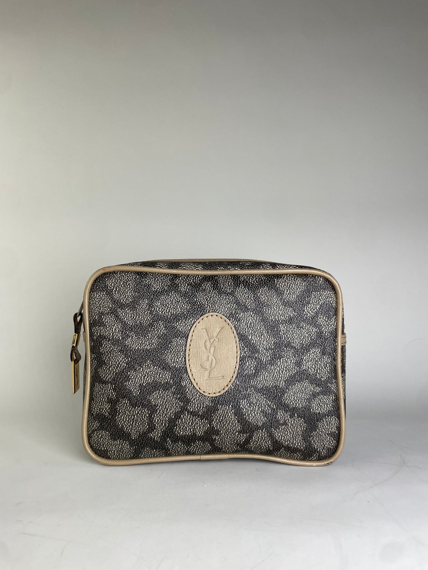 Vintage Saint Laurent Coated Canvas Cosmetic Pouch Beige Black