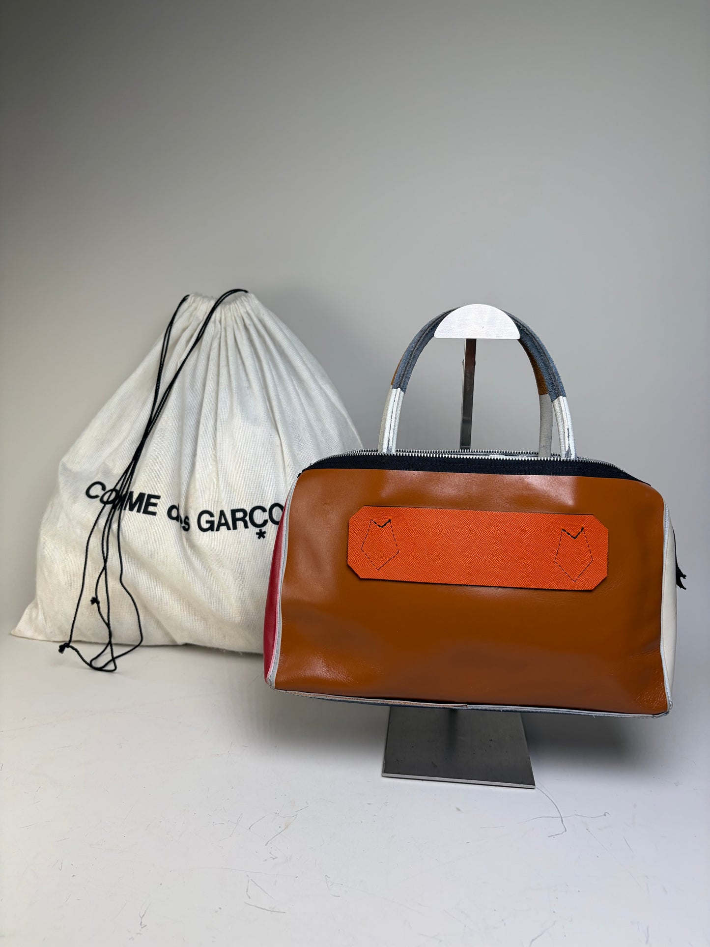 Vintage Comme Des Garcons Reversible Leather Tote Brown Teal Red