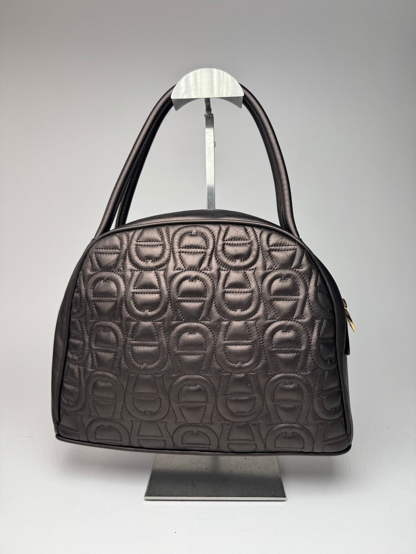 Vintage Aigner monogram leather bag brown gray