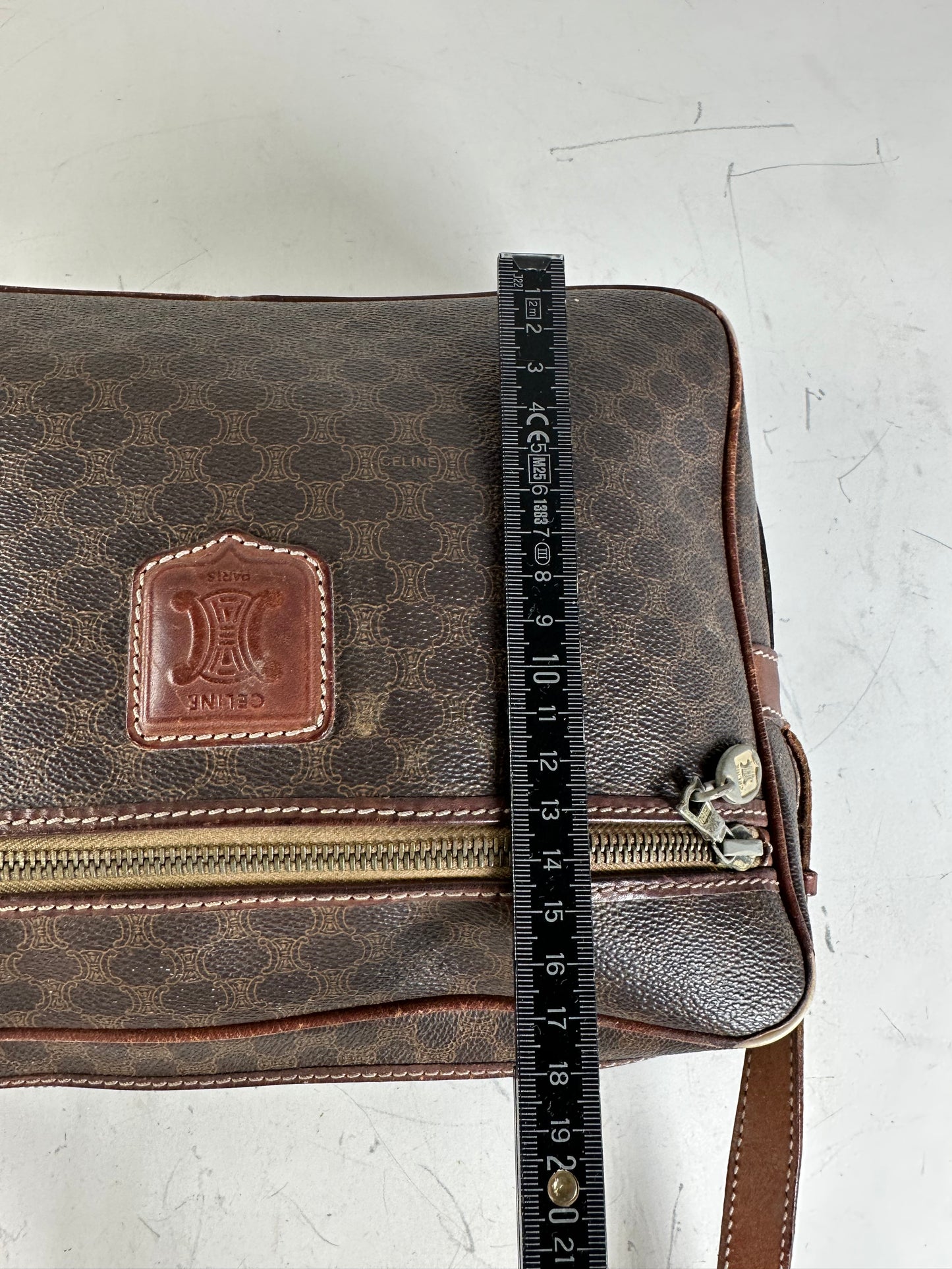 Vintage Celine Monogram Canvas Shoulder Bag Brown Tan