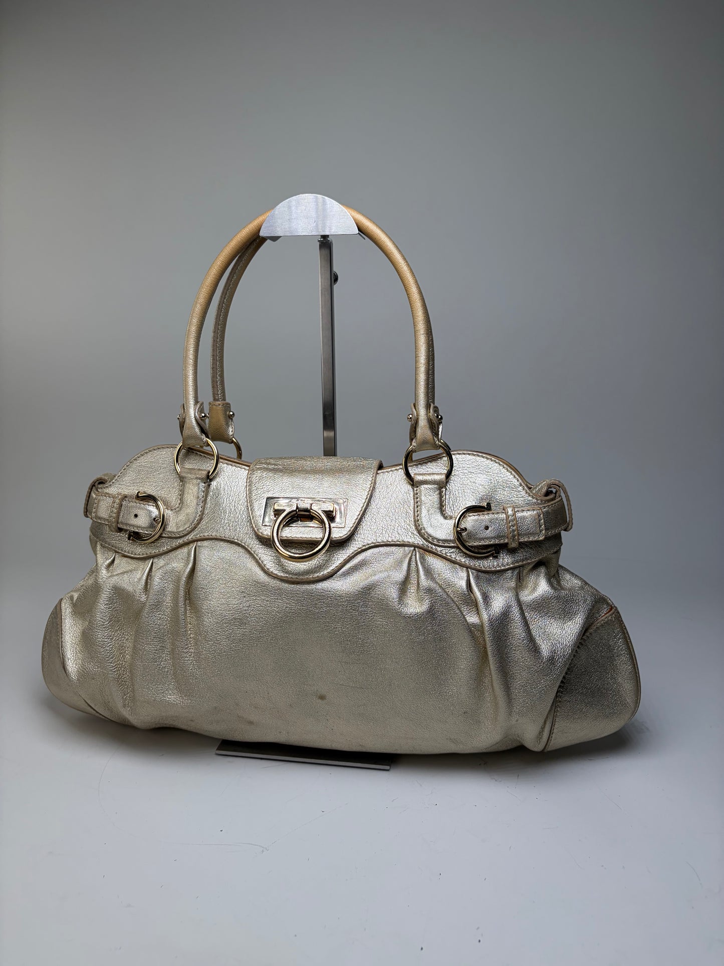 Vintage Ferragamo Structured Leather Bag Gold